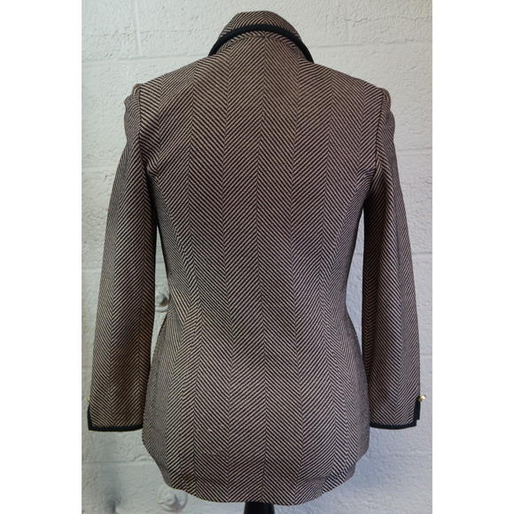 St. John Collection Pale Pink/Charcoal Herringbone Jacket w/ Suede Trim sz 6 - Picture 5 of 11